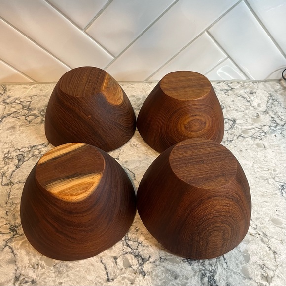 Vintage Mid 20th Century Teak Wood Salad Bowl Set of 4, Organic,Sustainable - Picture 5 of 9